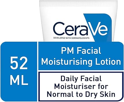 CeraVe PM Facial Moisturising Lotion, 52ml, for daily facial moisturizing suitable for normal to dry skin.